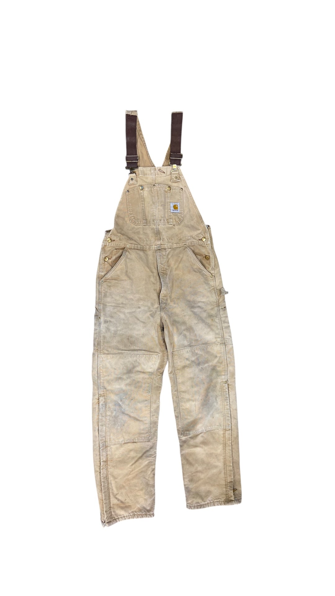 Carhartt Tan Thrashed Double Knee Insulated Overalls Sz 34x32