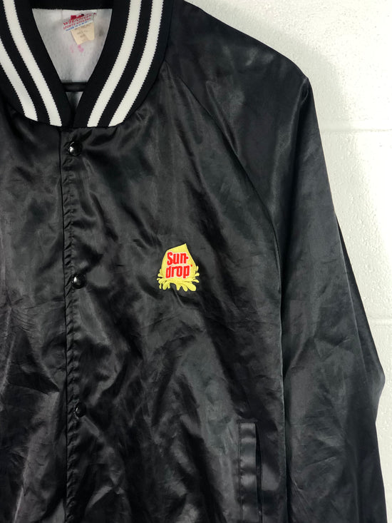 VTG Sundrop Soda Black Satin Jacket Sz L