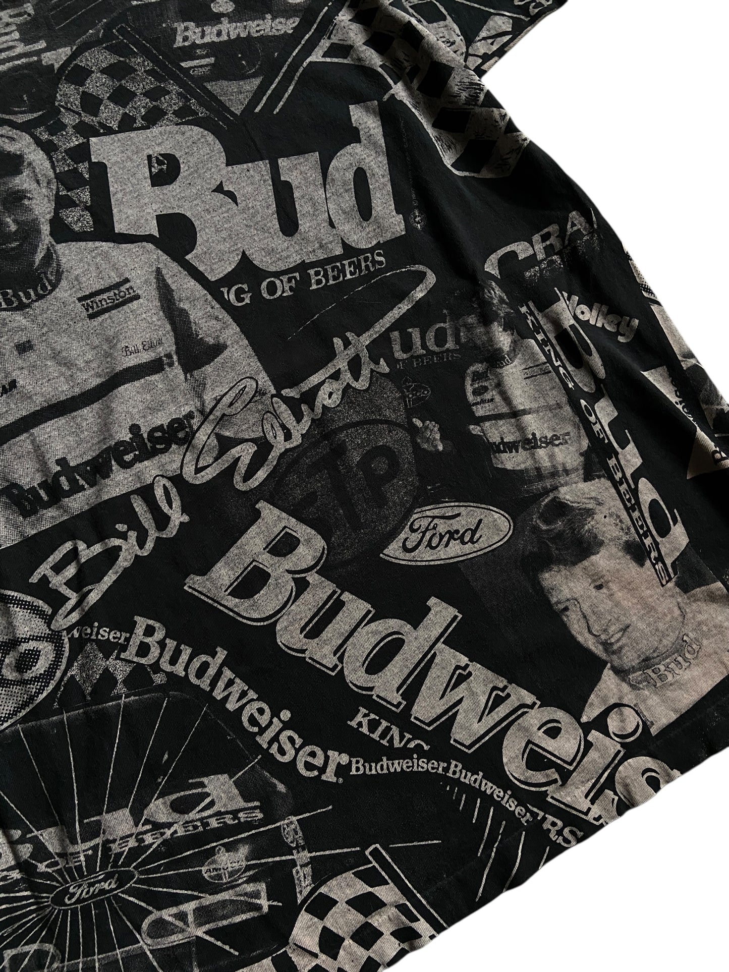 VTG Budweiser Bill Elliot All Over Print Tee Sz XL
