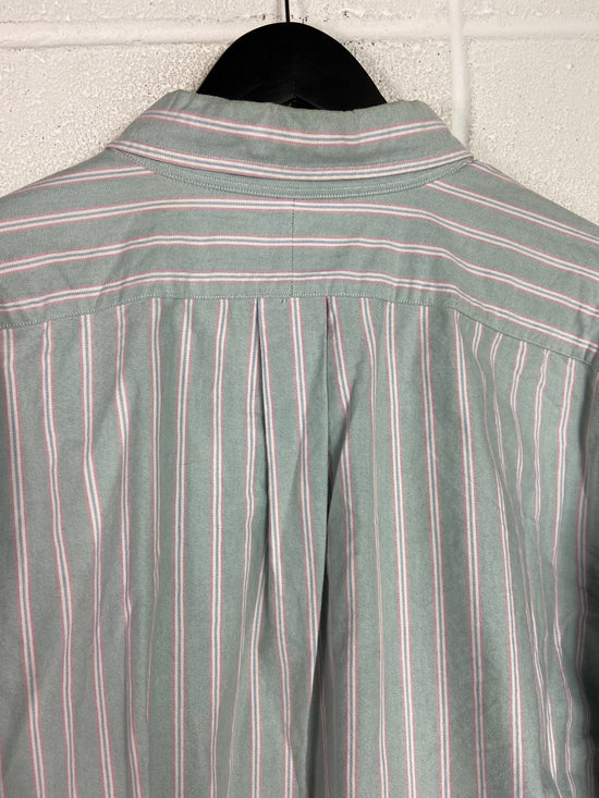 VTG Polo Ralph Lauren Green Striped Button Up Shirt Sz L