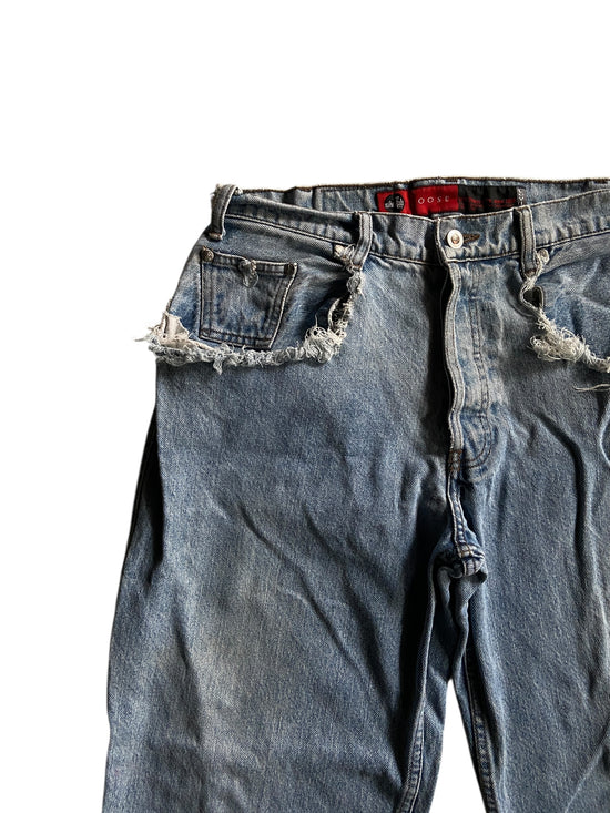 VTG Levis Silvertab Loos Thrashed Denim Jeans Sz 33x32