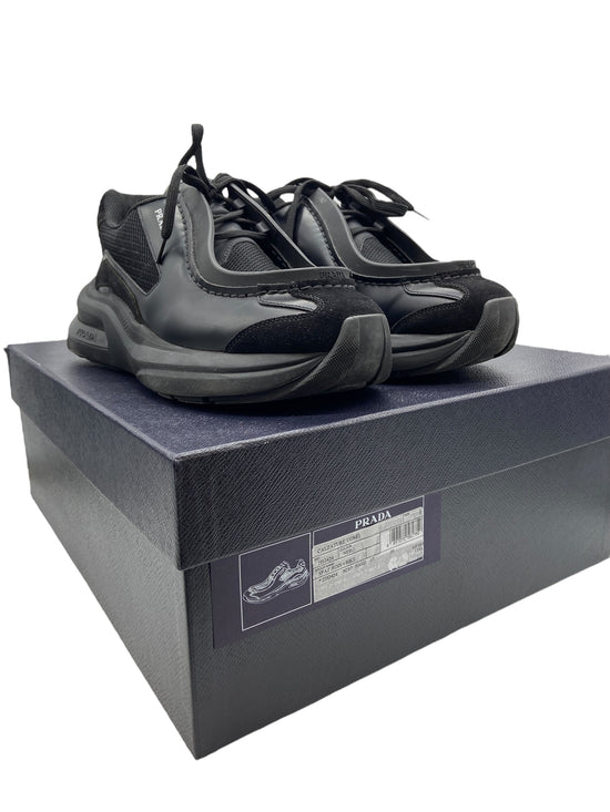 Preowned Prada Brushed Leather Sneakers Bike Fabric Suede Sz 8UK/9US