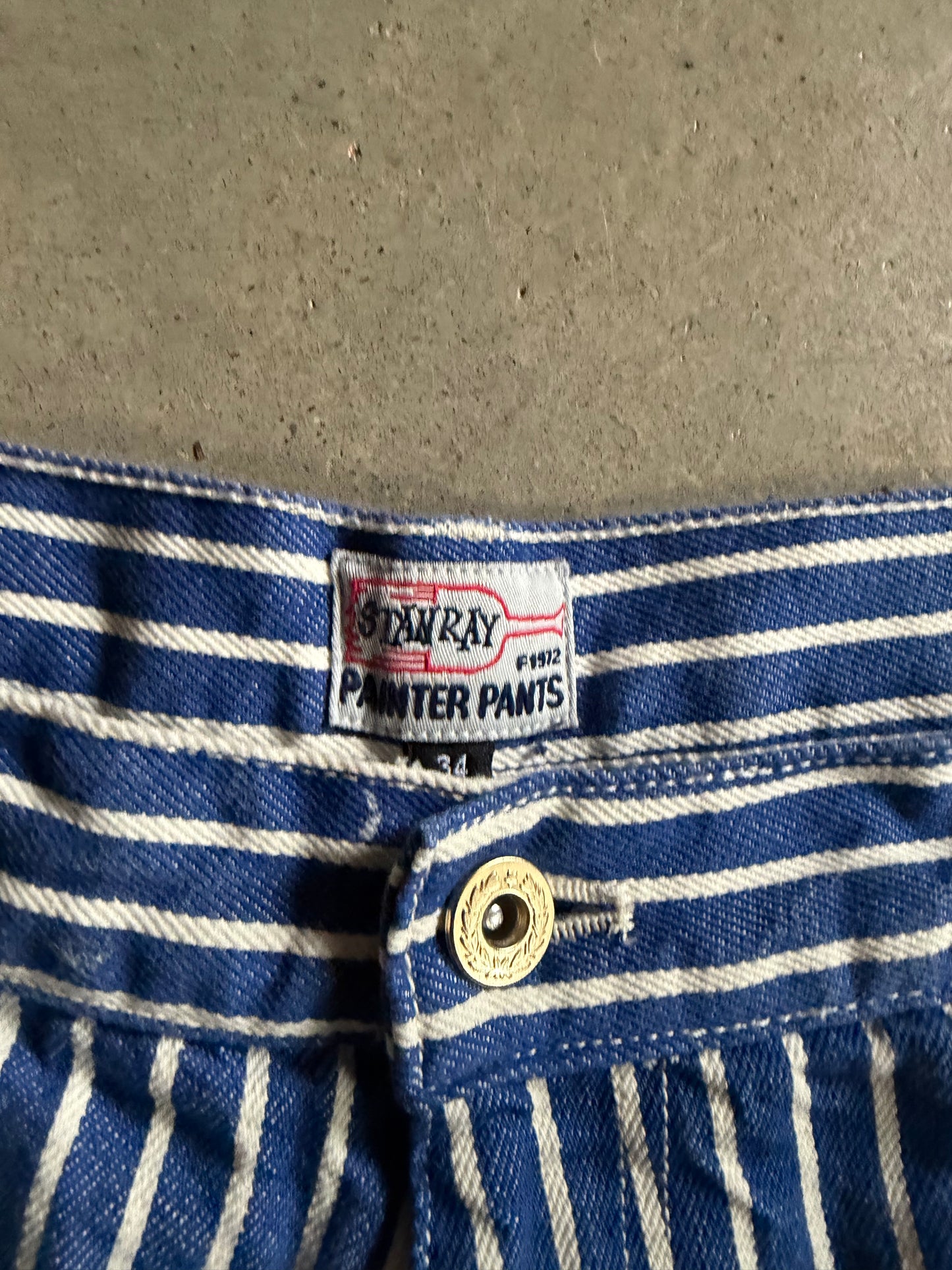 Stan Ray Painter Pants Blue Stripe Shorts Sz 34