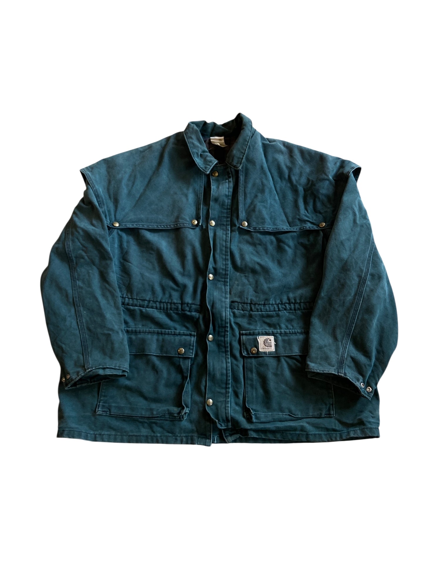 VTG Carhartt Forest Green Long Jacket Sz 2XL