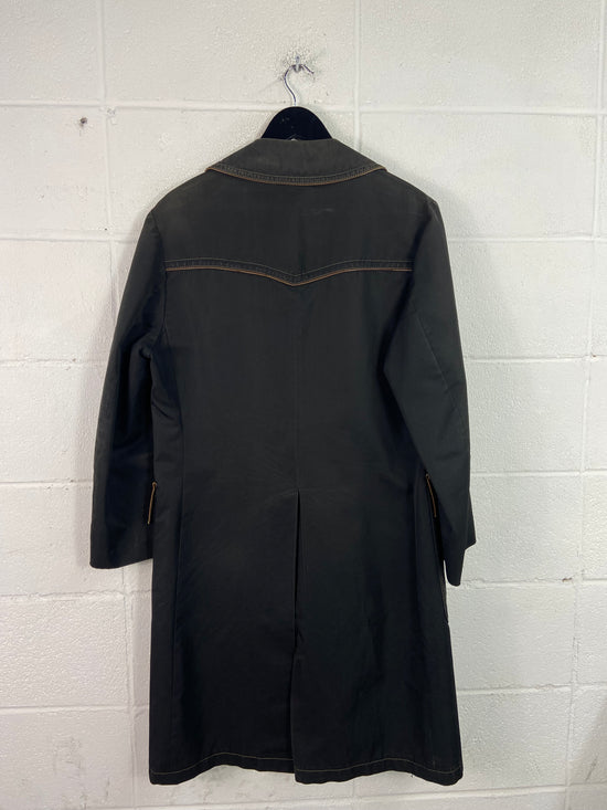 VTG Cortefiel Black Trench Coat Sz L