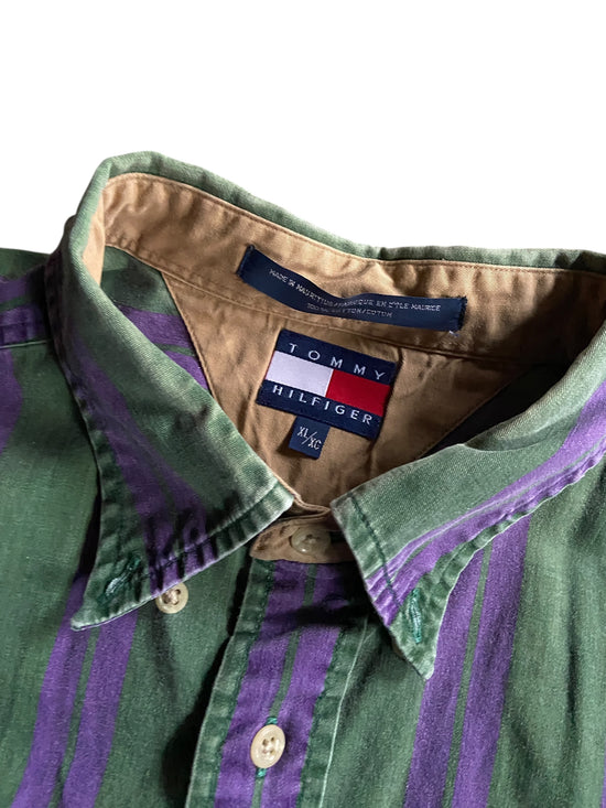 VTG Tommy Hilfiger Green/Purple Button Up Shirt Sz XL