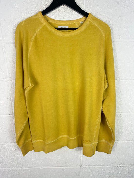 Saturdays NYC Reverse Faded Washed Yellow Sweater Sz L