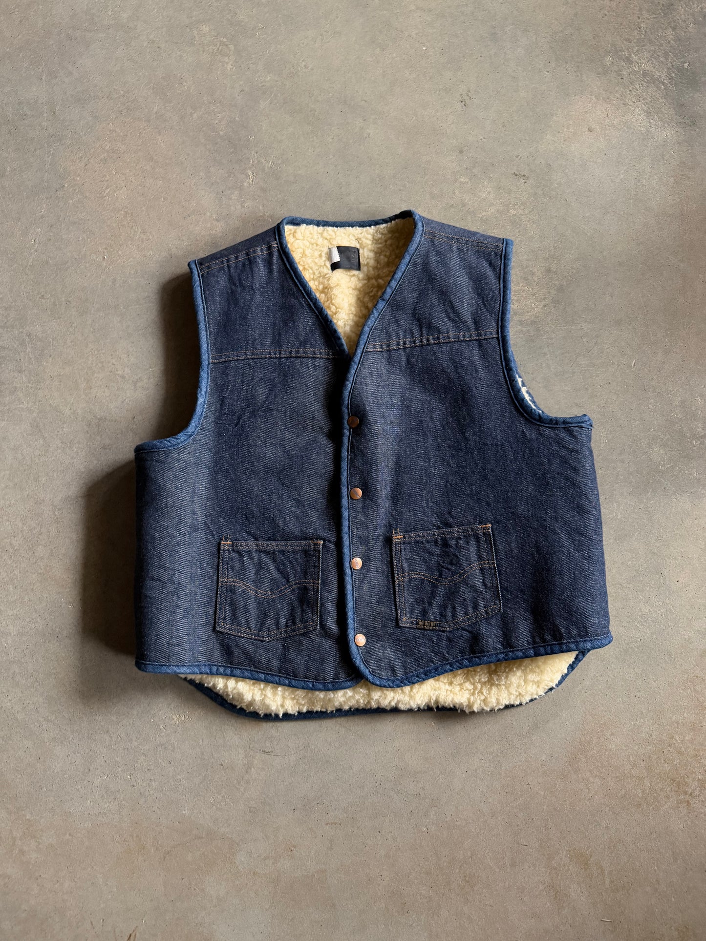VTG Roebuck Denim Wool Vest Sz XL