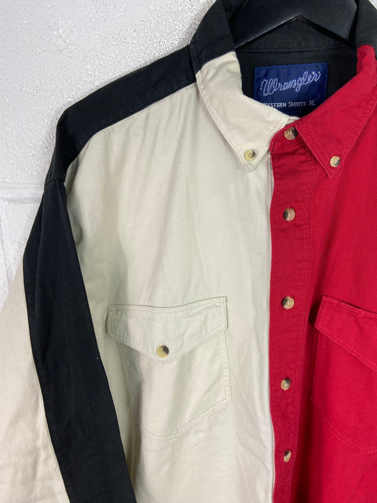 VTG Wrangler Color Block Western Shirt Sz XL