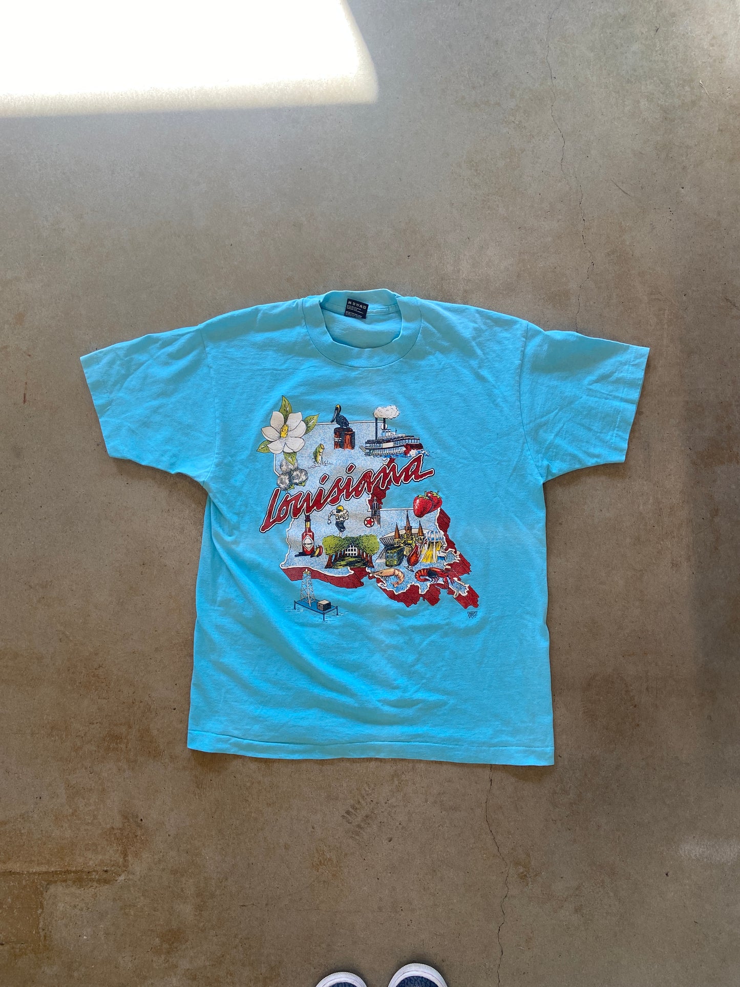 VTG Louisiana Tour Baby Blue Tee Sz L