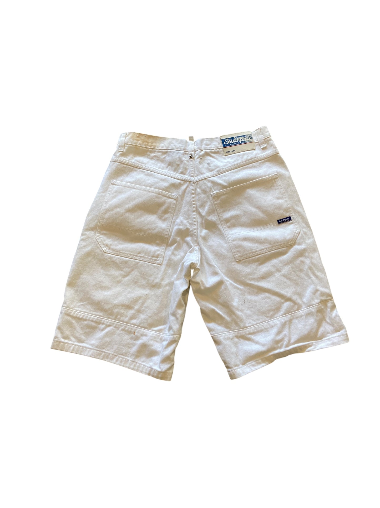 Y2K White Southpole Embroidered Denim Shorts Sz 36