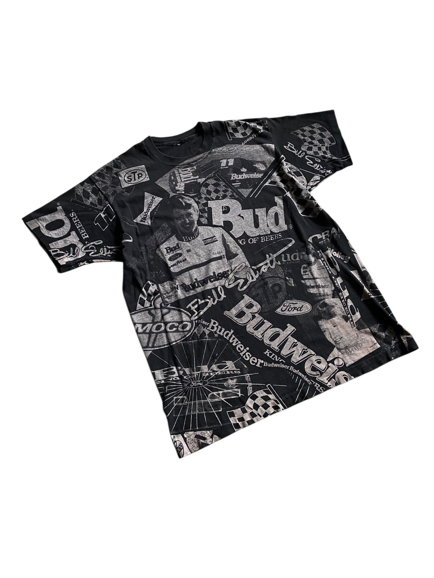 VTG Budweiser Bill Elliot All Over Print Tee Sz XL