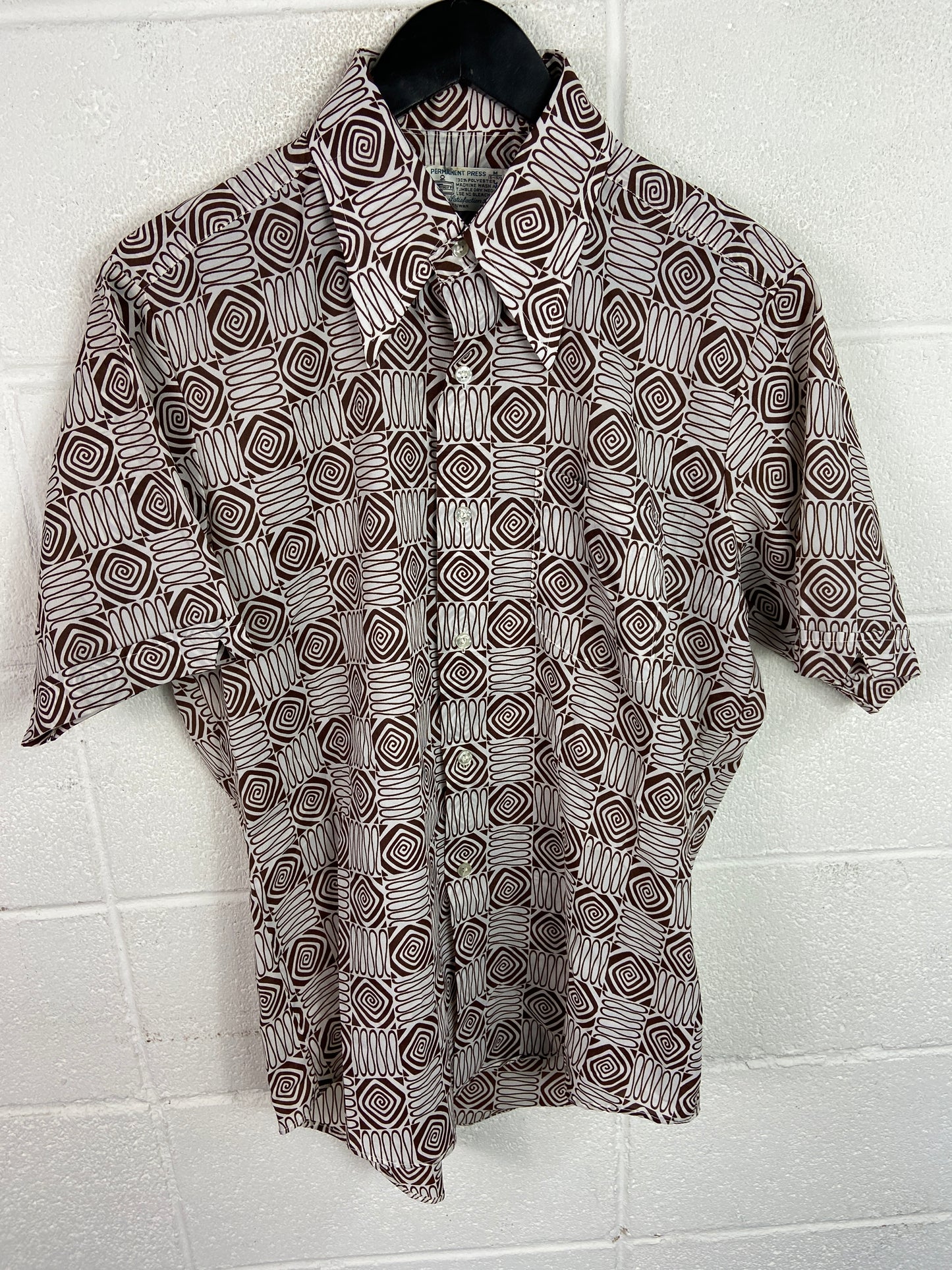 VTG 70s Kmart Patterned Button Down S/S Shirt Sz M