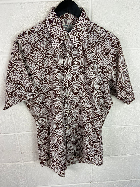 VTG 70s Kmart Patterned Button Down S/S Shirt Sz M