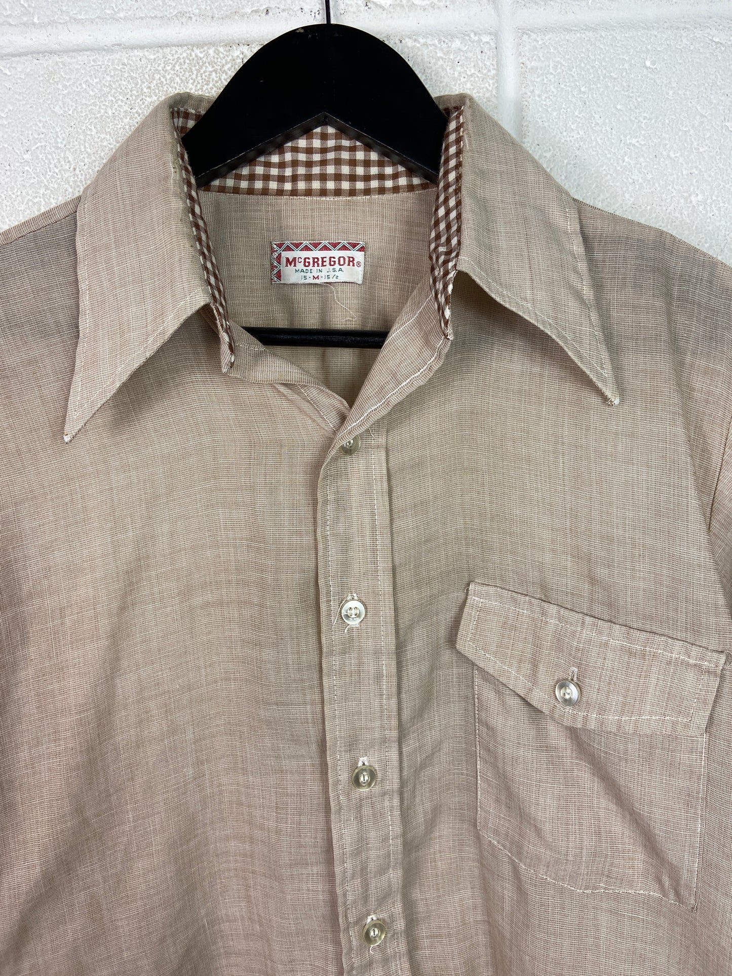VTG McGregor 80's Light Brown Button Up Shirt Sz M