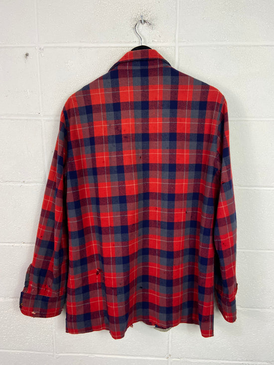 VTG Thrashed 60's Wool Red Chore Flannel Shirt Sz L