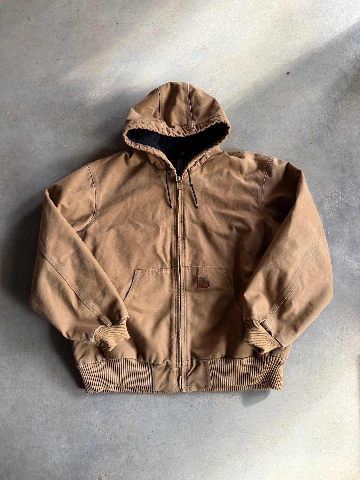 VTG Carhartt J130 CML Tan Hooded Jacket Sz XL
