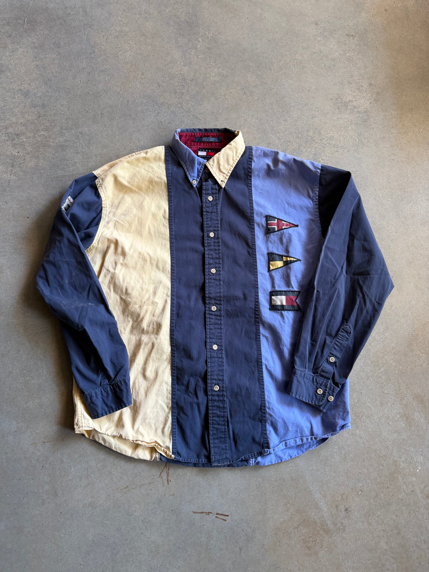 VTG Tommy Hilfiger Flags Button Up Shirt Sz L