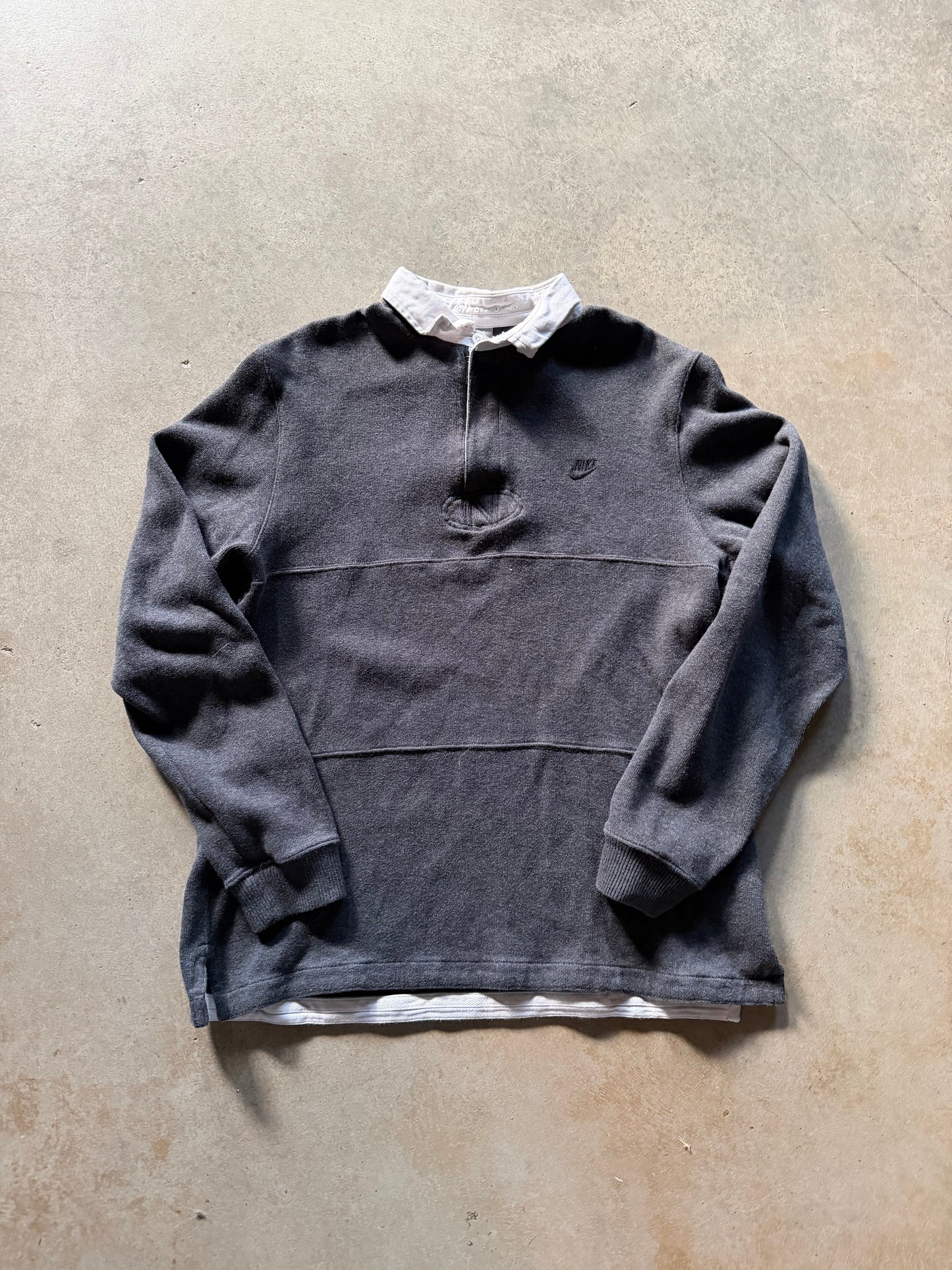 Nike Gray Rugby Polo LS Shirt Sz L