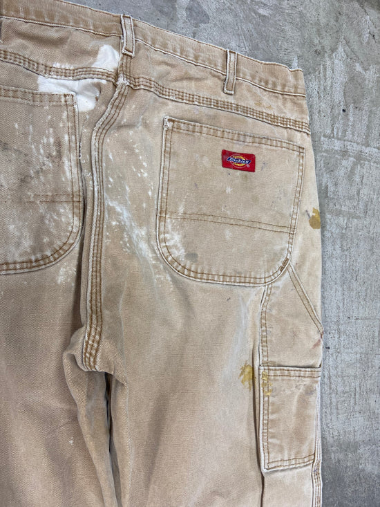 VTG Dickies Thrashed Tan Work Pants Sz 36x30