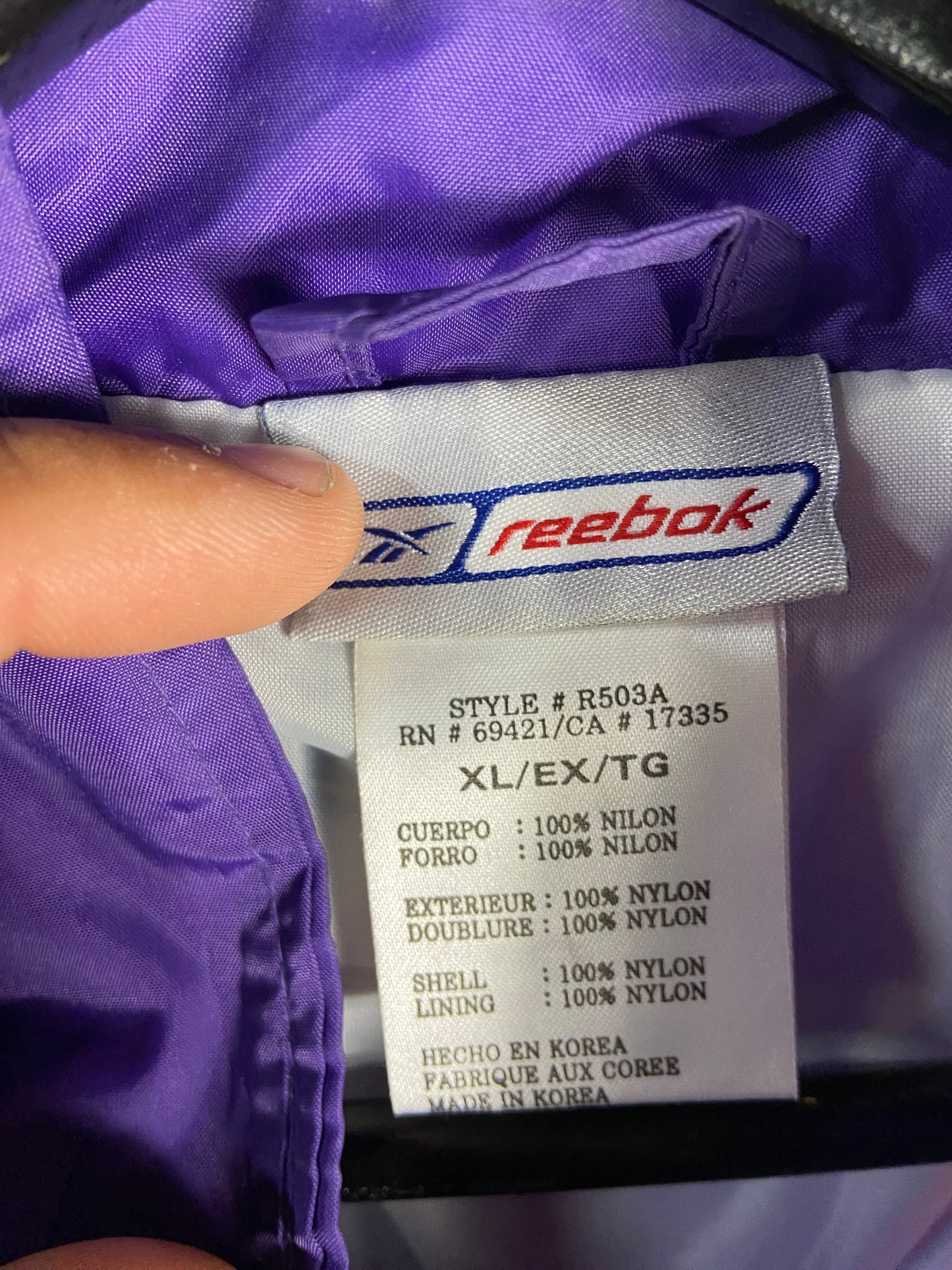 VTG Reebok Minnesota Vikings Purple Track Jacket Sz XL