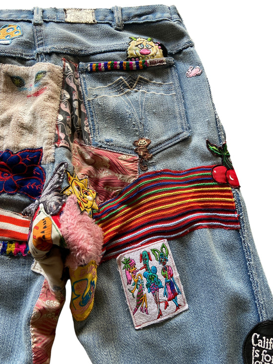 Reworked Hippie Patchwork Denim Flares Sz 30x28