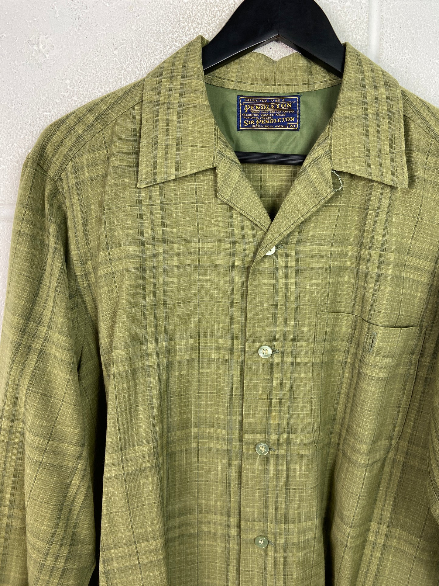 VTG Pendleton Green Plaid Button Up L/S Shirt Sz L