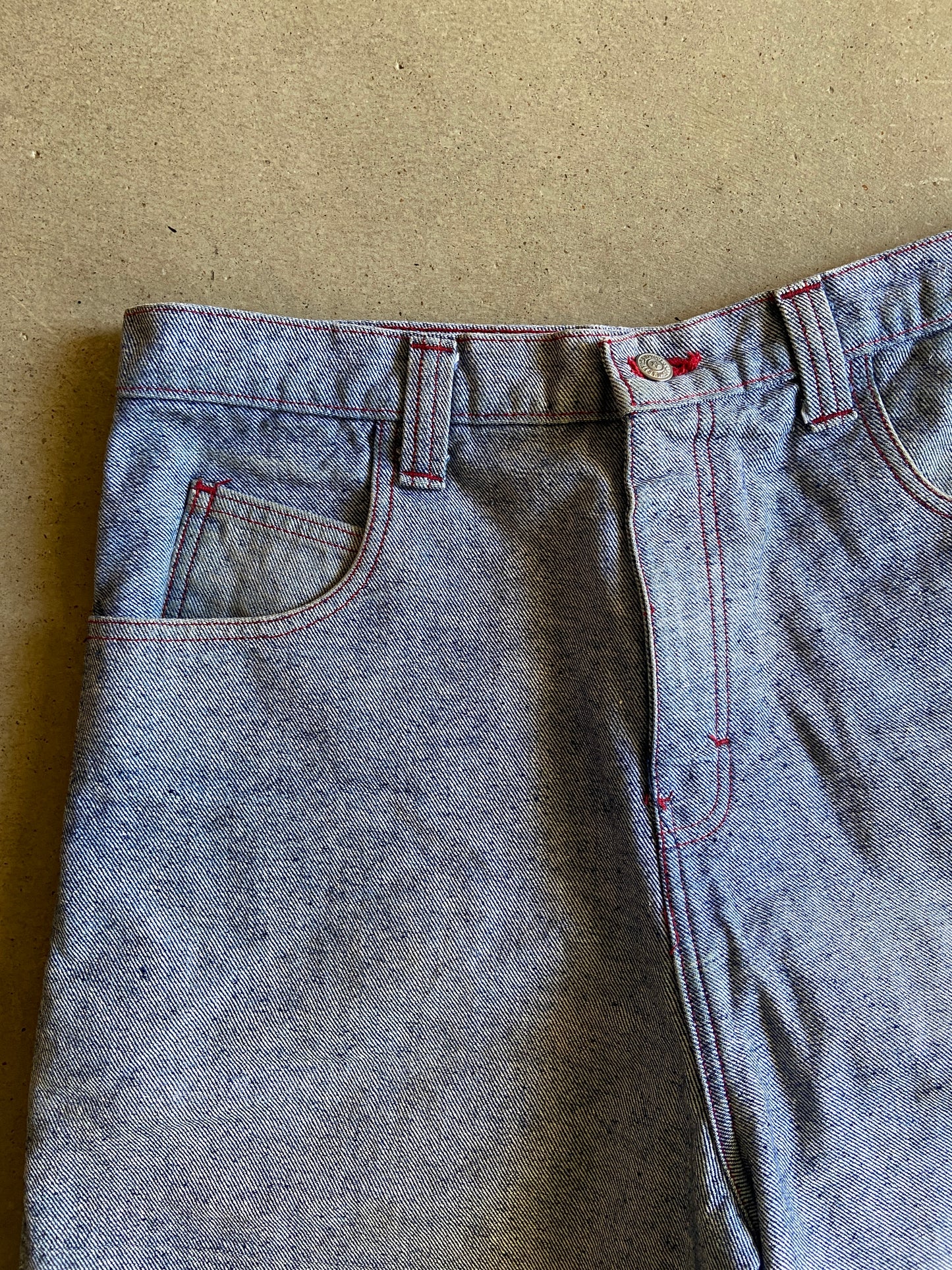 Y2K Red Contrast Stitch Denim Shorts Sz 38
