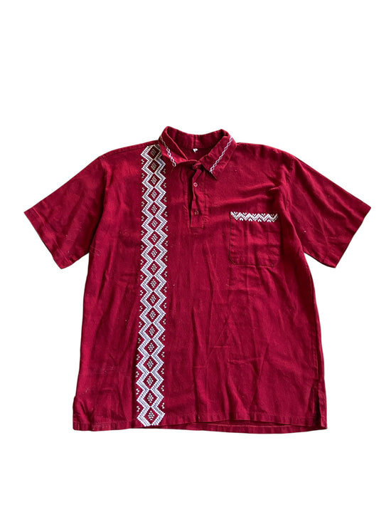 VTG Handmade Stitched Design Red Polo Sz XL