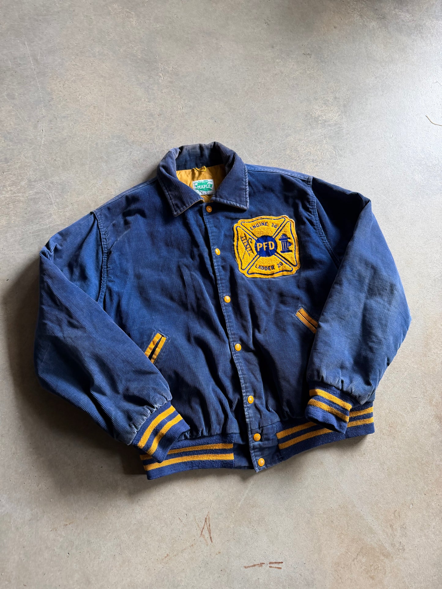 VTG Fireman PFD Engine 36 Blue/Yellow Corduroy Jacket Sz L
