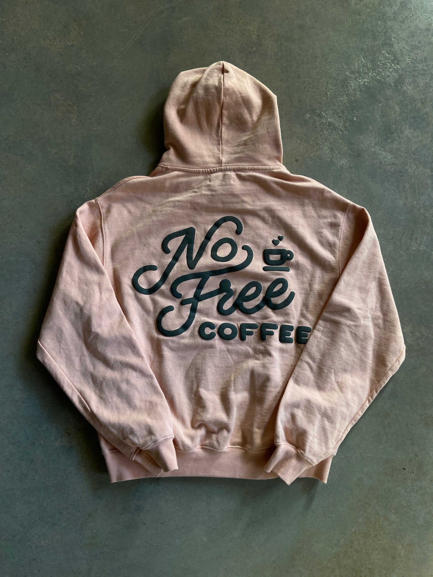 No Free Coffee Peach Puff Print Hoodie Sz M