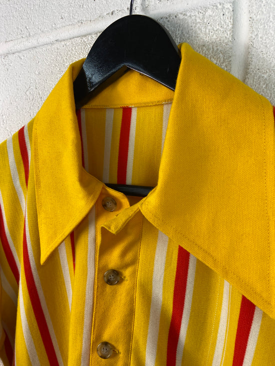 Modelli di Ruolo Custom 70's Style Red/Yellow Striped Polo Shirt Sz L