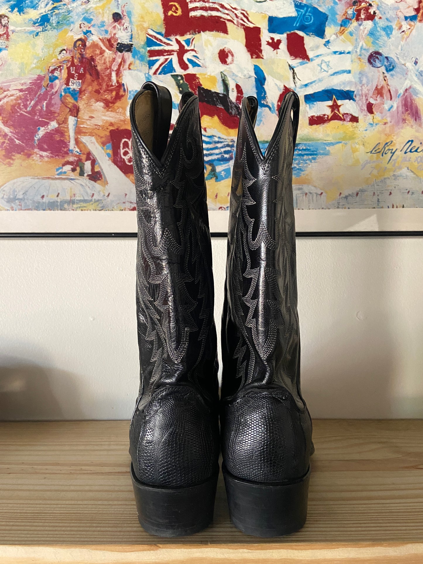 Preowned Dan Post Western Boot Black Leather Men's 10.5D Made In USA