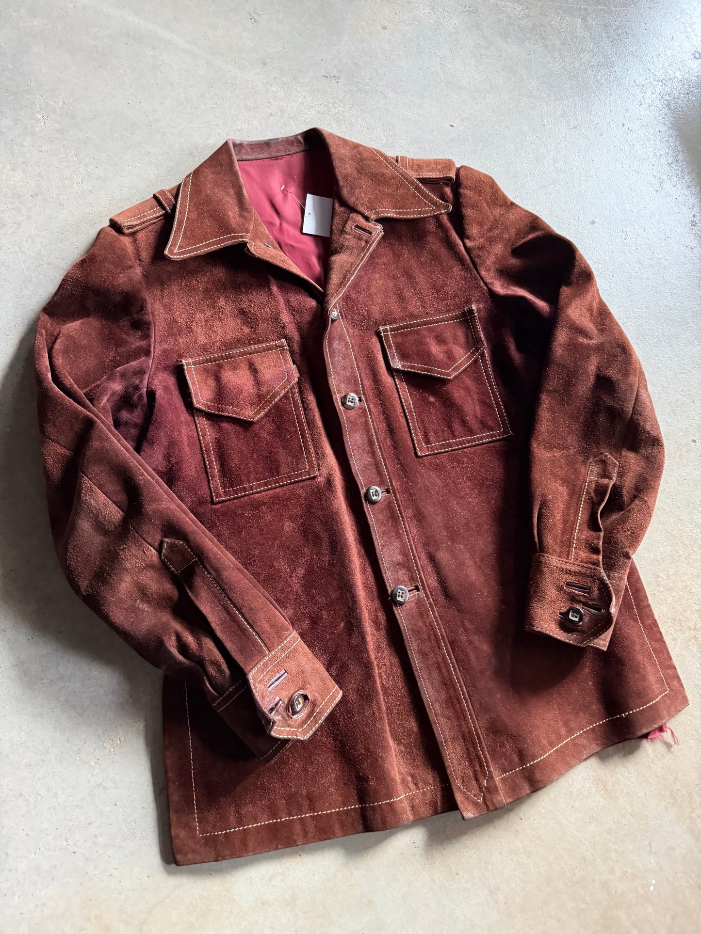 VTG Brown Suede Contrast Stitch Jacket Sz L