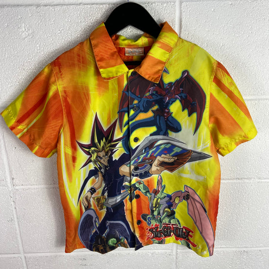 VTG Kids Y2K Yugioh Graphic Button Shirt Sz Yth Small