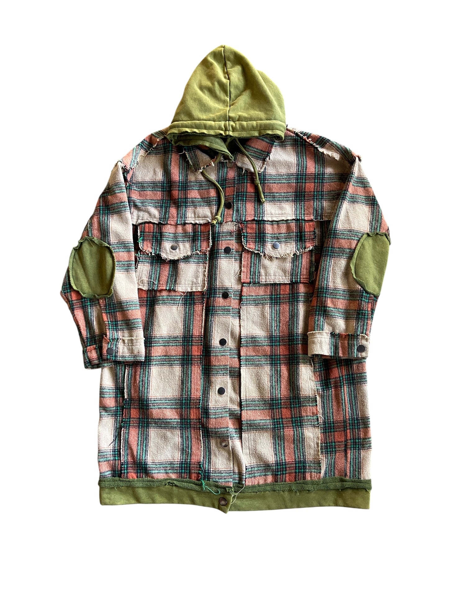 POL Distressed Patchwork Hooded Flannel Sz M