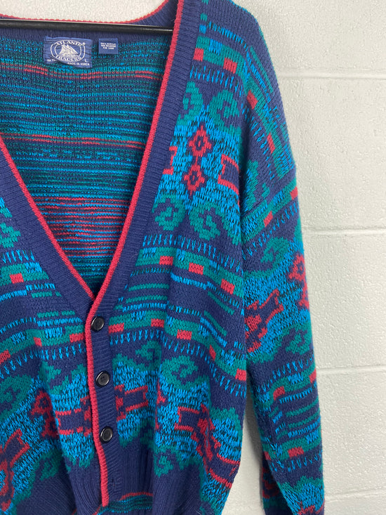 VTG Atlantic Traders Aztec Wool Cardigan Sz L