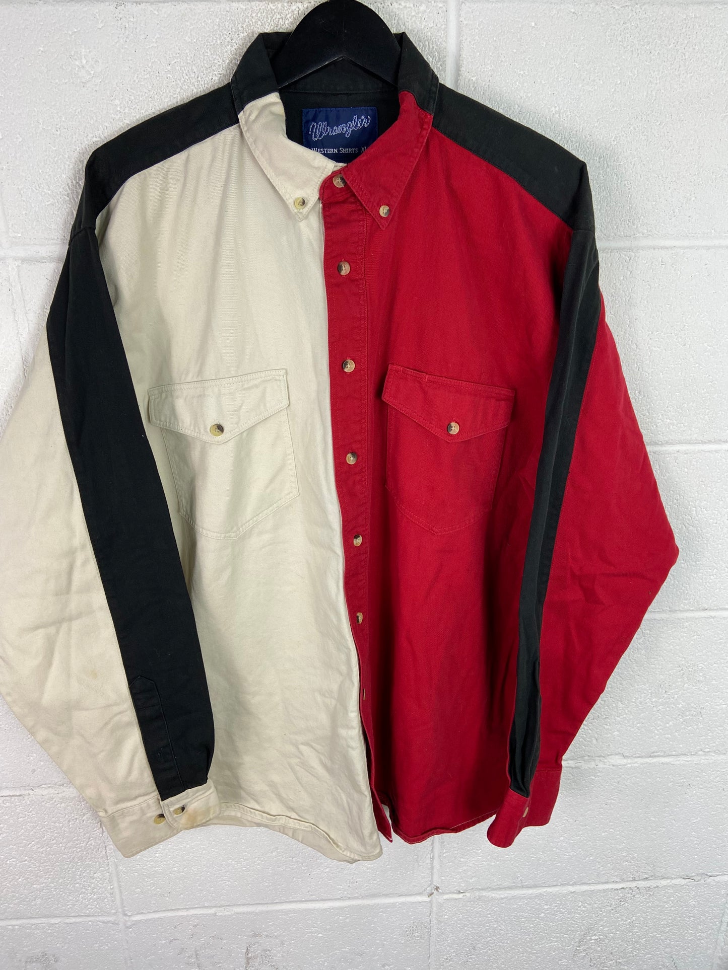 VTG Wrangler Color Block Western Shirt Sz XL