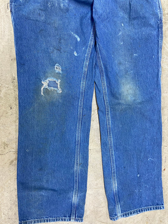 VTG Carhartt Distressed Blue Denin Carpenter Jeans Sz 34x32