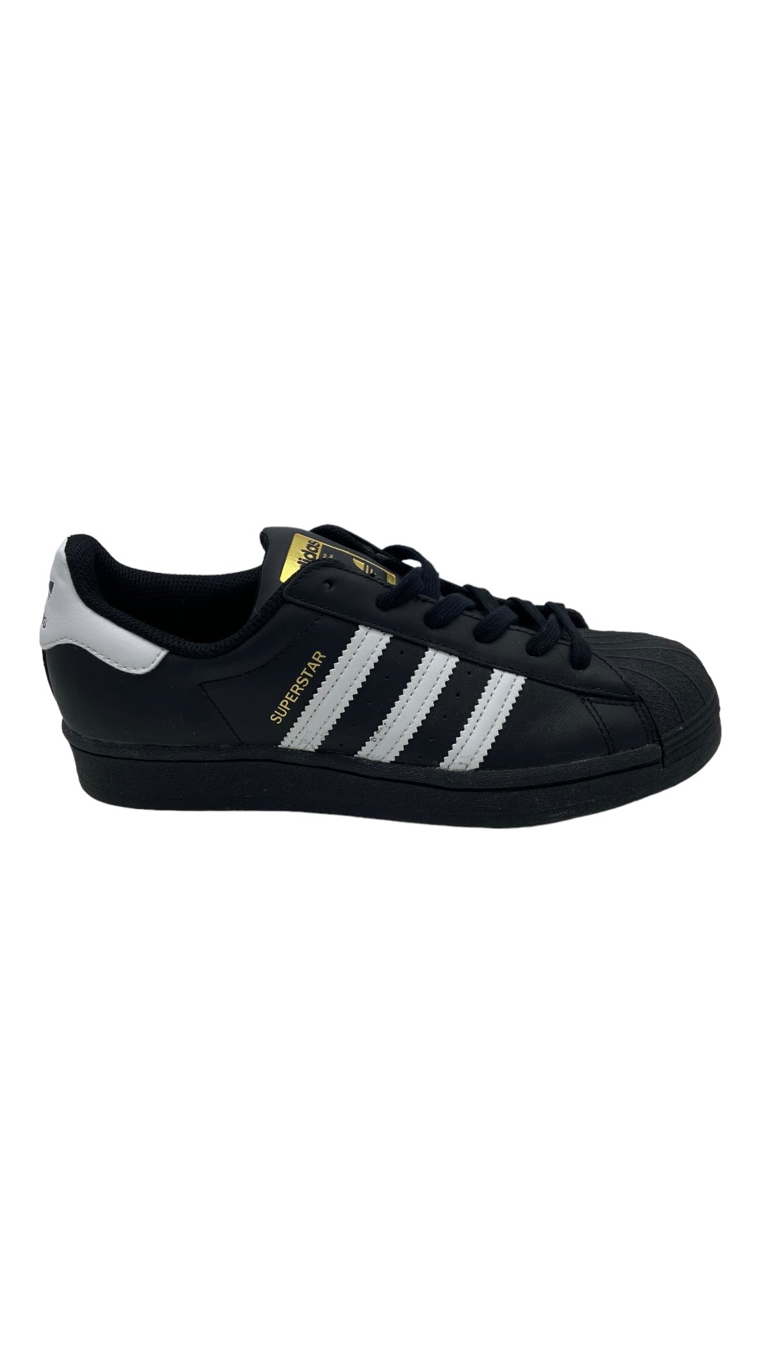 Preowned Adidas Superstar Core Black Cloud White Gold (GS) Sz 6M/7.5W