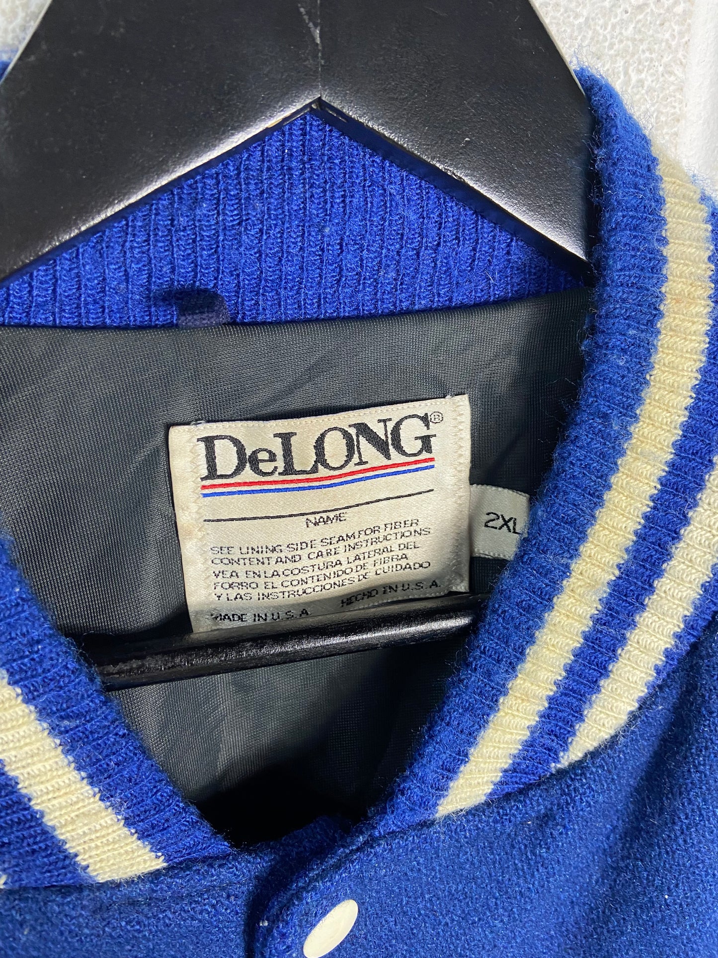 VTG Delong Blue Varsity Letterman Jacket Sz XXL