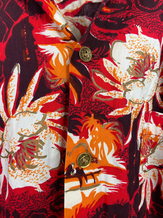 VTG Kamehameha Red Floral Hawaiian Shirt