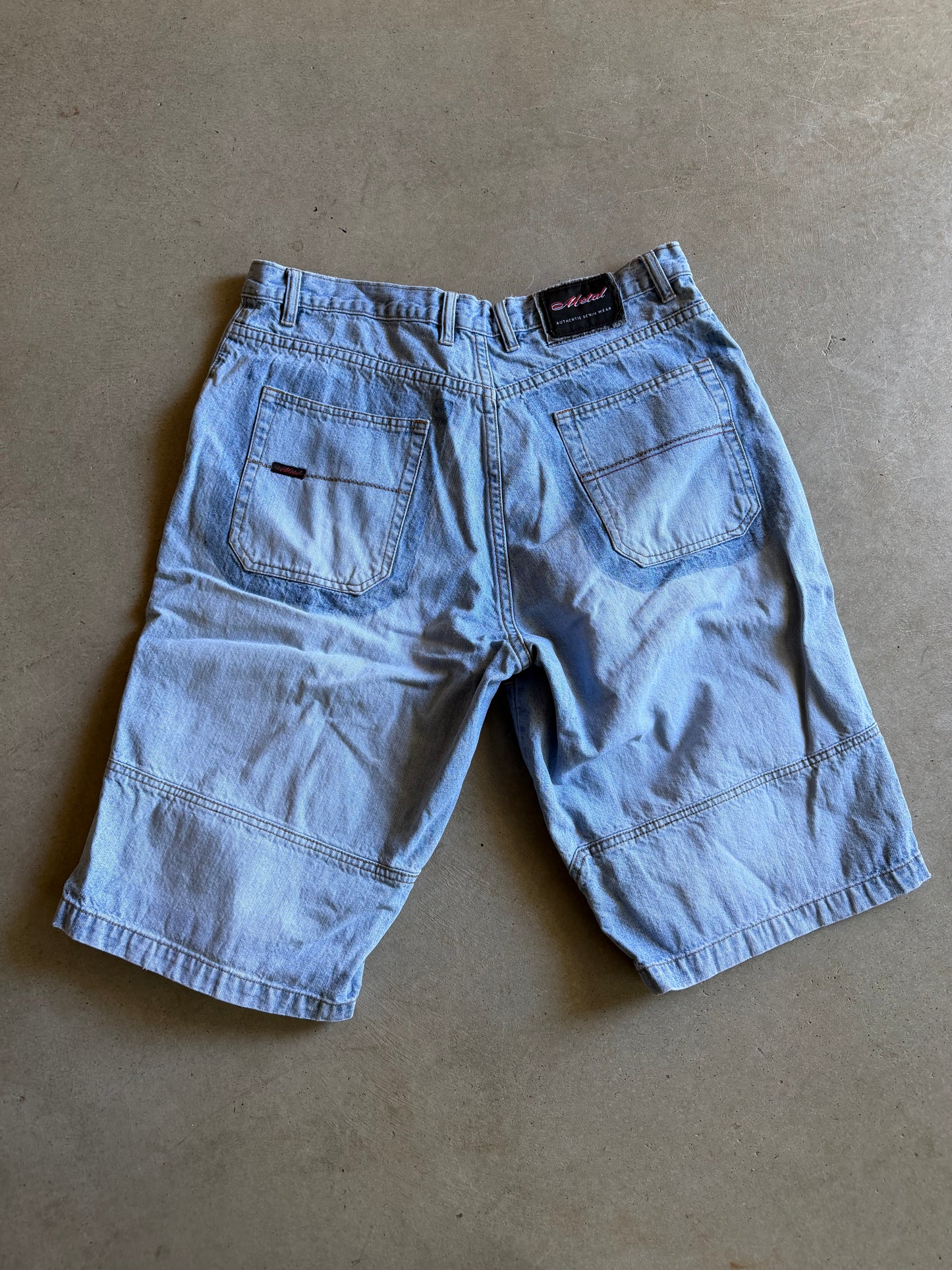 Y2K Metal Denim Panelled Shorts Sz 38