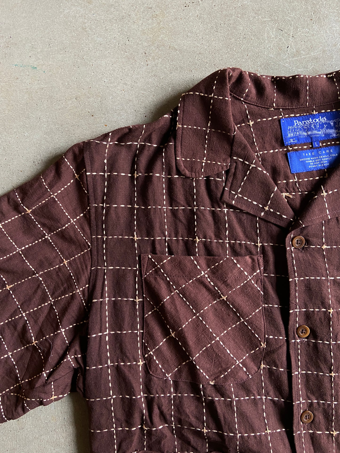 Paratodo Brown/Cream Button Up Shirt Sz L