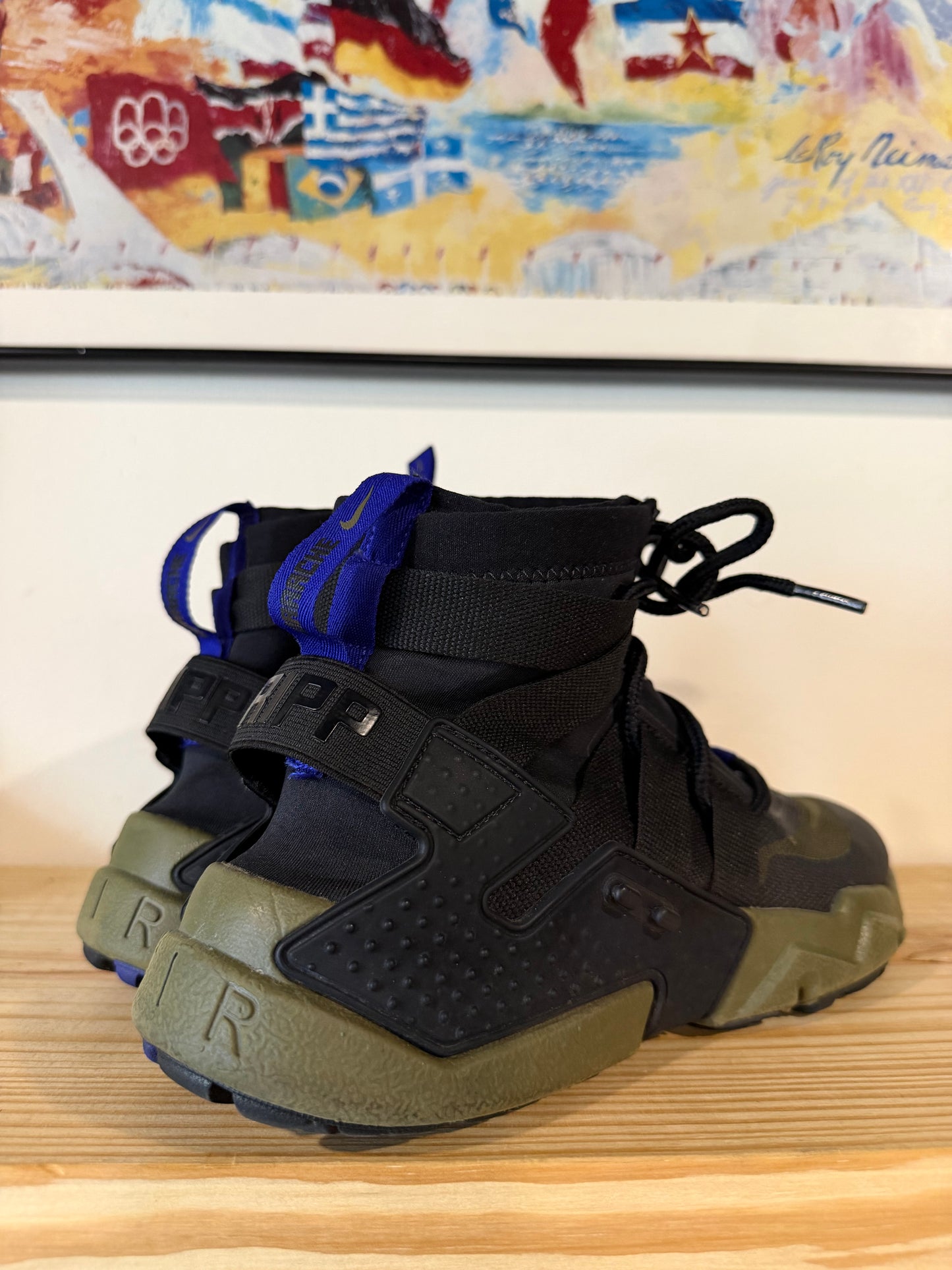 Preowned Nike Air Huarache Gripp Black Olive Canvas Sz 8M/9.5W