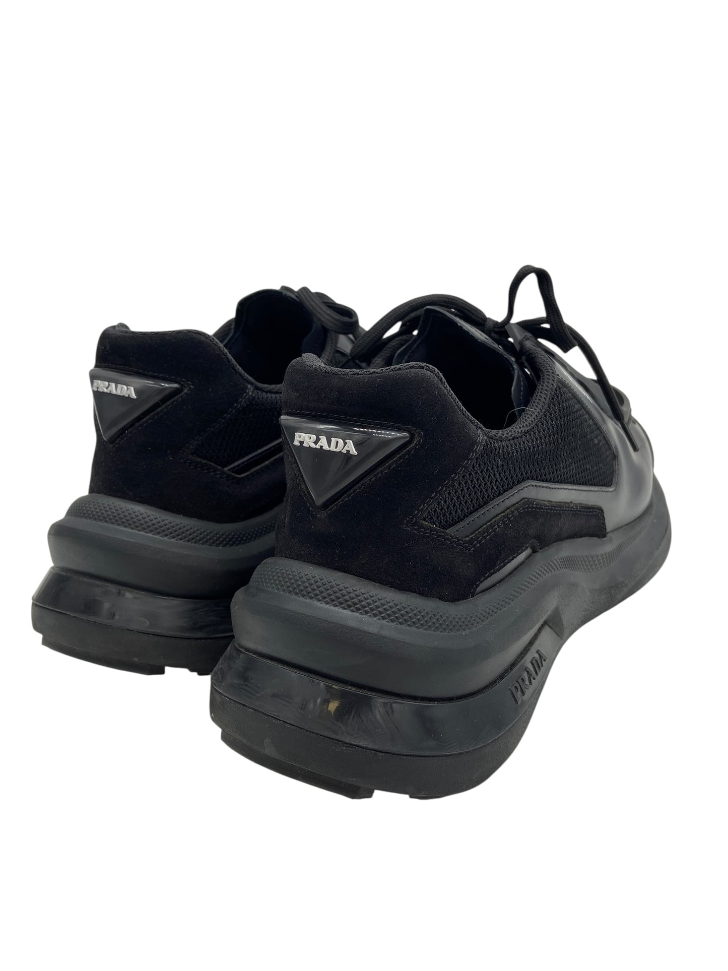 Preowned Prada Brushed Leather Sneakers Bike Fabric Suede Sz 8UK/9US