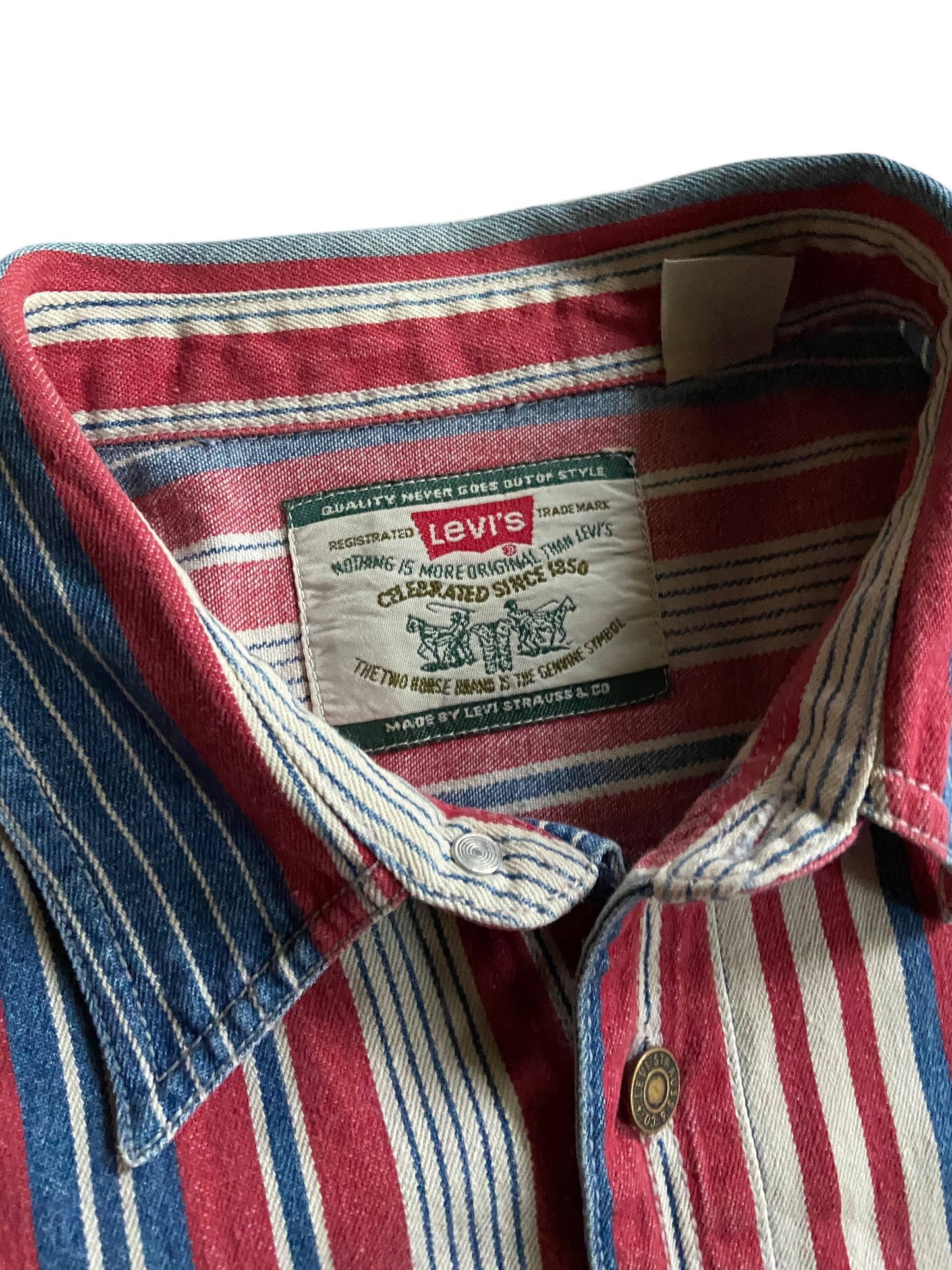 VTG Levi Blue/Red Button Up Shirt Sz L/XL