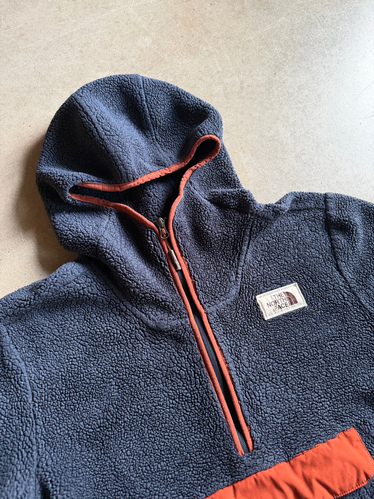 North Face Hooded Quarter Half Zip Heavy Fleece Jacket Sz L