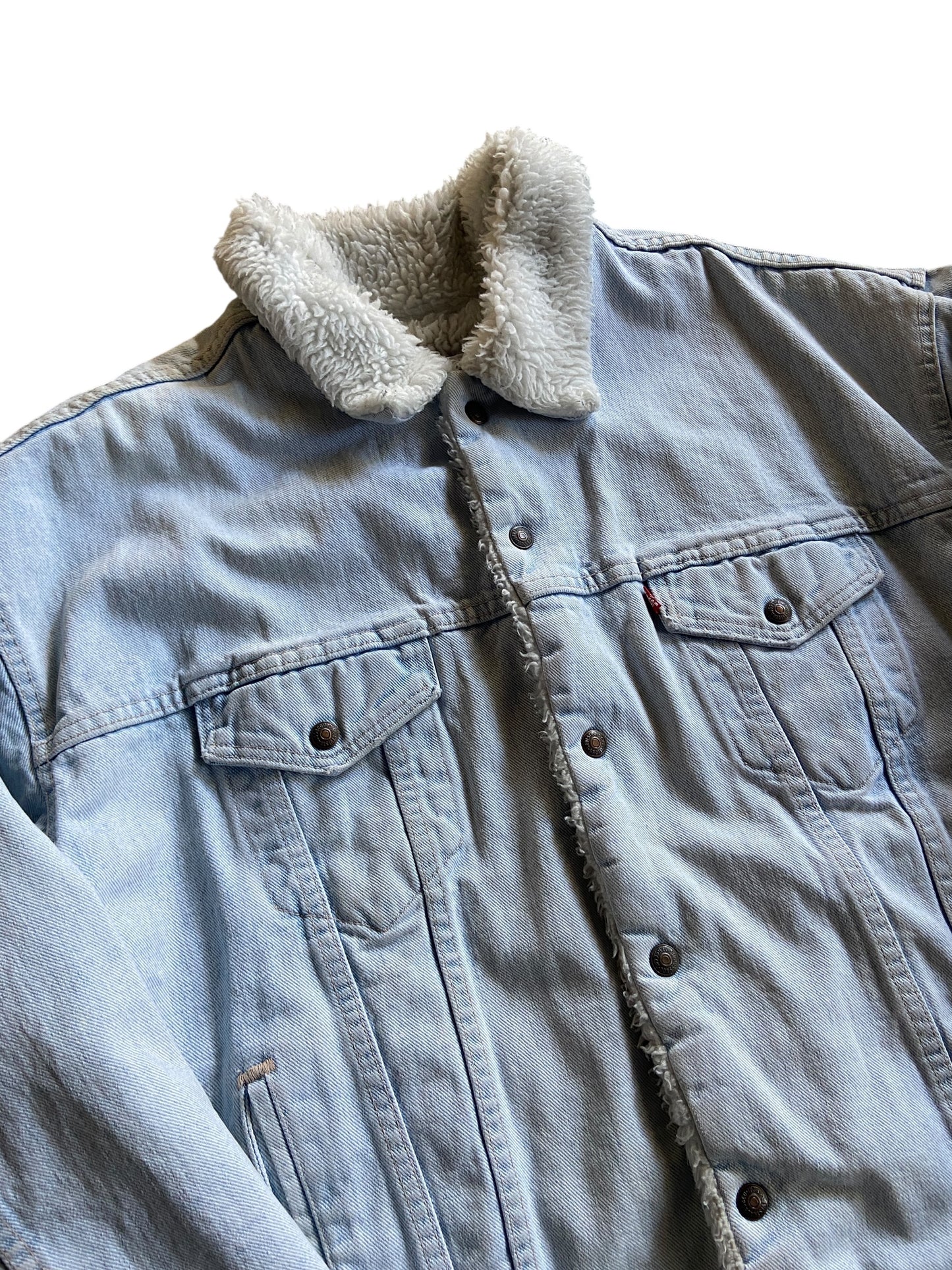 VTG Levi's White Wash Sherpa Denim Jacket Sz XL