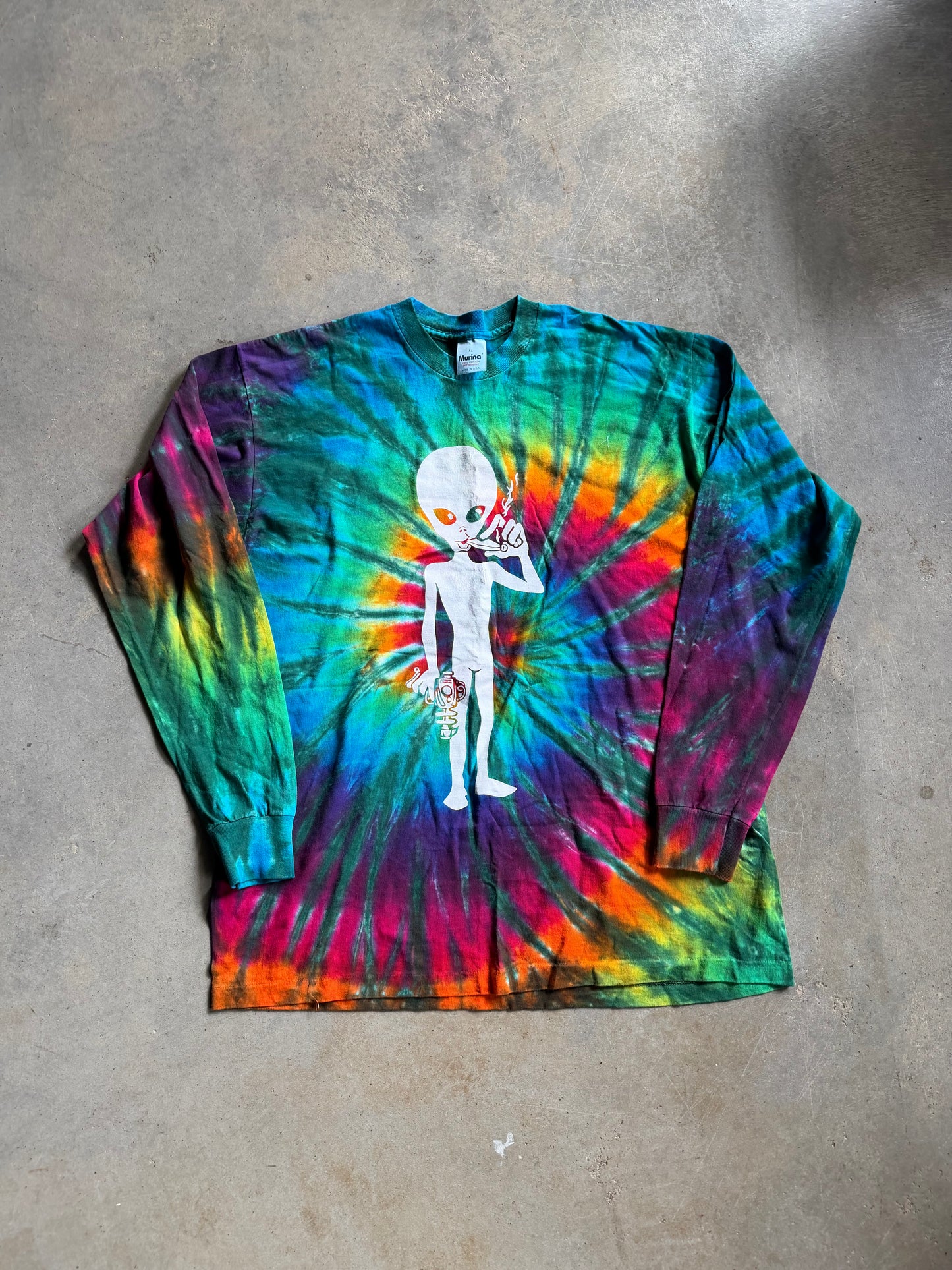 VTG Tie Dye Alien Smoking L/S Tee Sz XL